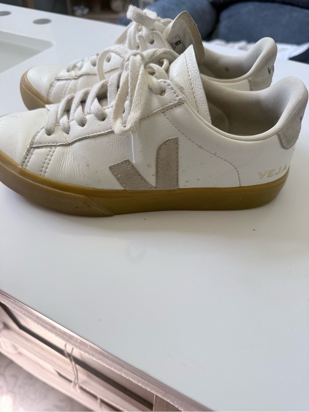 Veja White Leather Sneakers with Tan Gum Sole